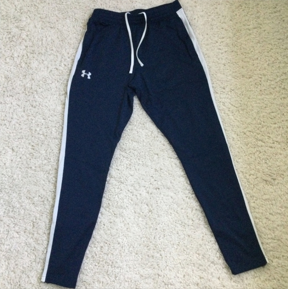 Under Armour Men's Navy Fitted Joggers with White Stripes